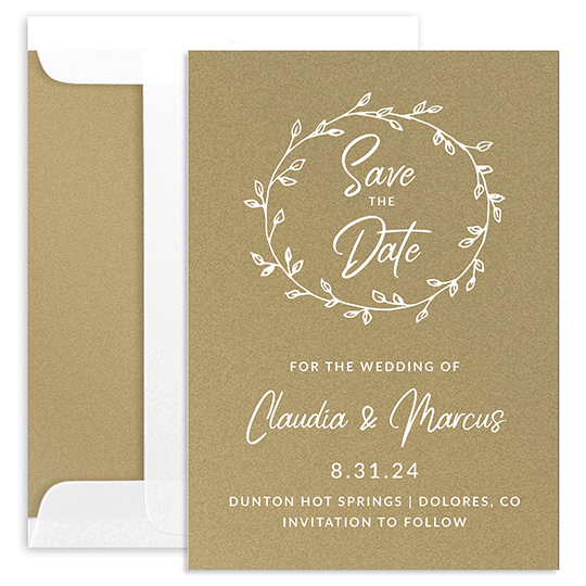 Wreath on Shimmer Save the Date Cards